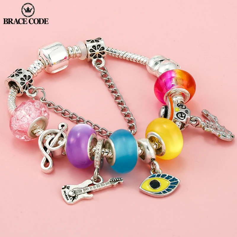 

BRACE CODE Colorful Halloween Charm Pirate Captain Skull Band Pendant for Original Charms Bracelet Women Gifts