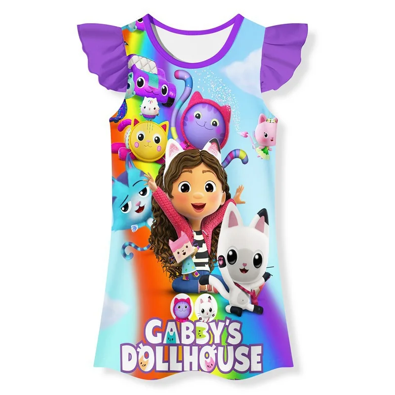 

Children Gabby's Dollhouse Clothes Kids Summer Pajamas Dress Baby Girls Short Sleeve Nightgown Cartoon Gabby Cats Princess Dress