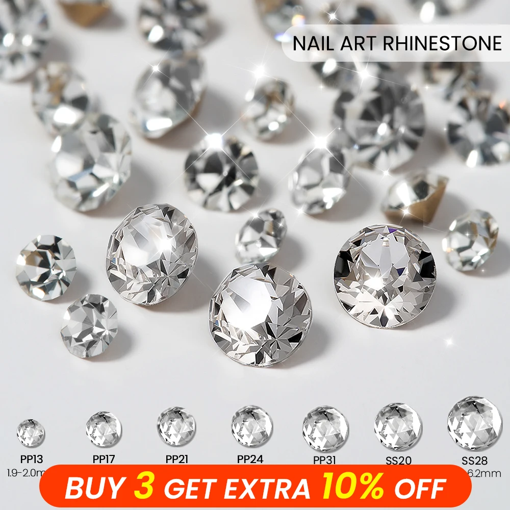 

Pointed Bottom Round Nail Art Rhinestone Flash High Quality Crystal Stone Stacked Drill 3D Fingernail DIY Decoration Accessories