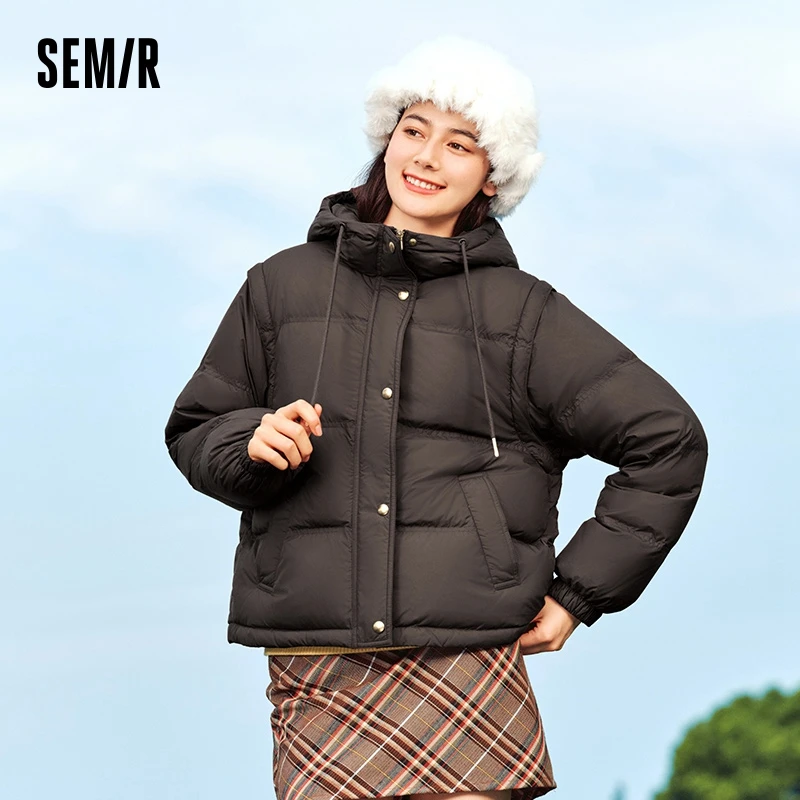 Фото Semir пуховик с капюшоном женский свободный 2025 новый зимний водонепроницаемый маслостойкий пятностойкий пуховик зимнее пальто женское №3