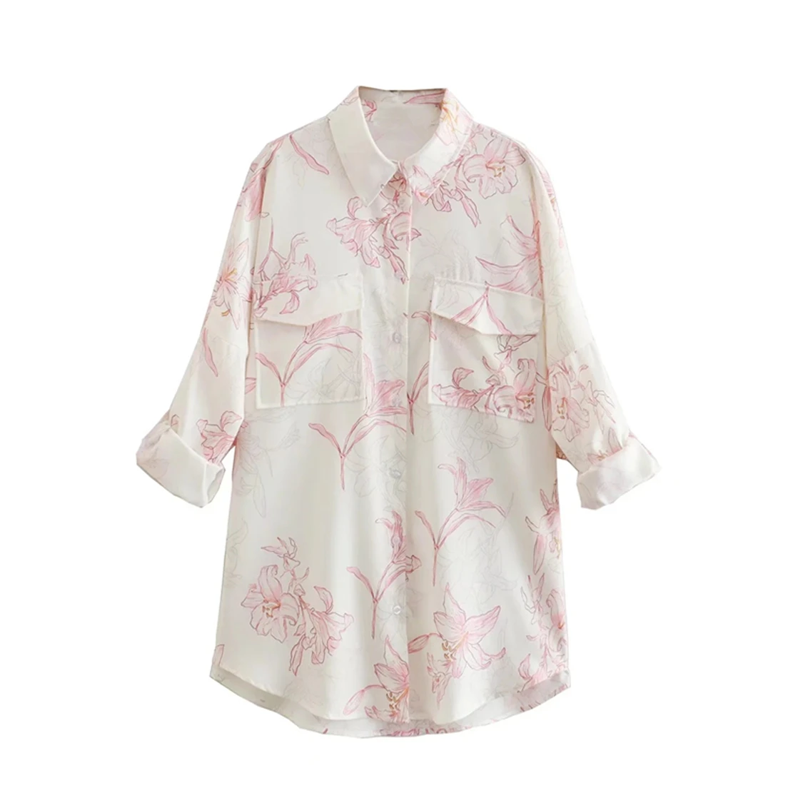 

Блузка женская с карманами и винтажным принтом, свободного покроя