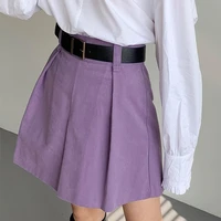 woman skirt 2022 spring short skirt high waist pleated fashion skirts casual commuter package hip purple a line skirt