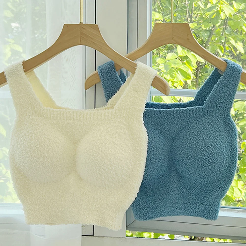 Women Bra Top Fur Soft Plush Fleece Bras Push Up Thermal Underwear Wireless Bralette Comfortable Lingerie Sexy Crop Top