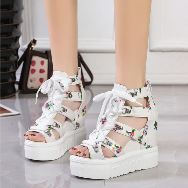 

Wedges Shoes for Women 2023 Summer New Printing Design Women's Sandals Roman Style Strappy Girl Sandals Sandalias De Mujer