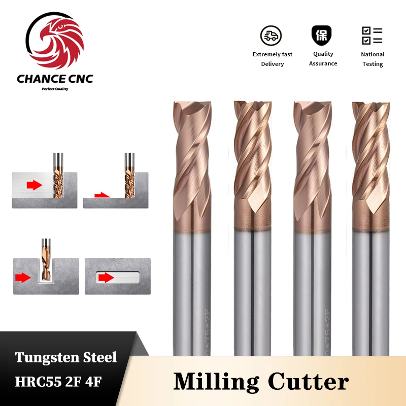 

Carbide Endmill HRC55 High Precision Metal Milling 2/4 Flutes Coating Tungsten Steel cutting Milling Cutter CNC Maching