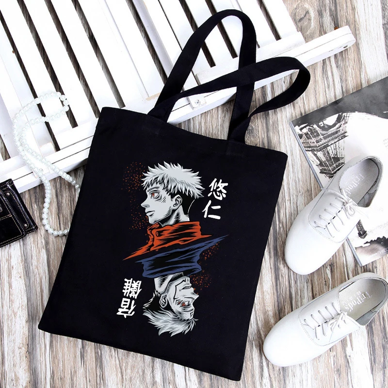 

Anime Cartoon Korean Tote Bag Gojo Satoru Yuji Itadori Shopping Bag Jujutsu Kaisen Canvas Shopper Bag Funny Gothic Y2k Handbag