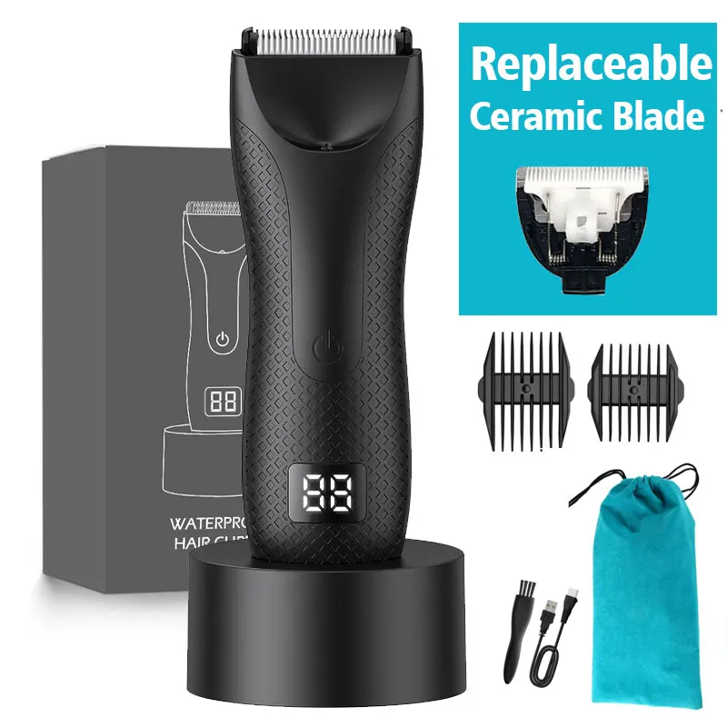 Pubic Professional Body Hair Trimmer For Men Balls Waterproof Grooming Clipper Groin Trimmer Led No Nicks