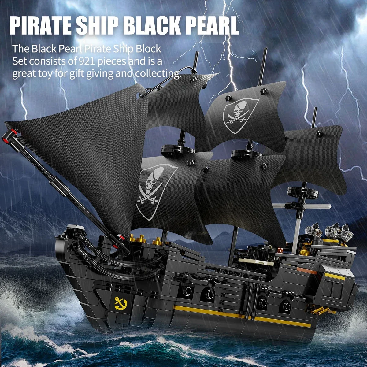 Фото 921 шт. серия Ideas Big Black Pearl Пиратский корабль Строительные блоки Пираты Королевская боевая лодка Модель Кирпичи Игрушки для детей Подарок MOC №3