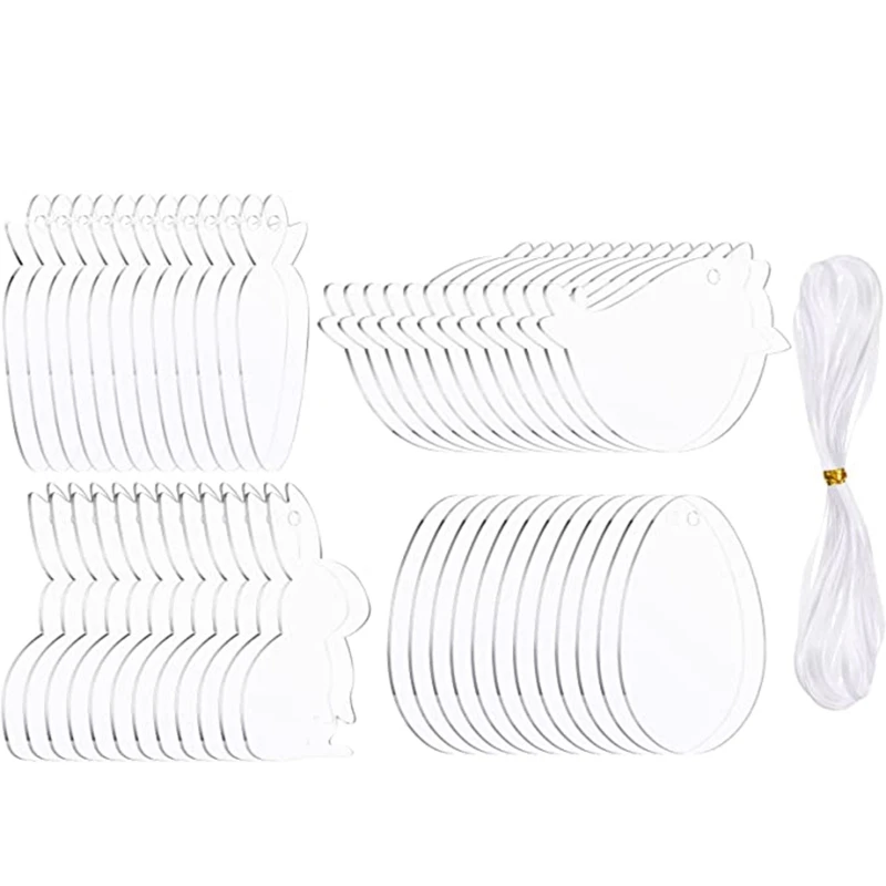 

Acrylic Easter Ornament 48pcs/set Unfinished Blank Hanging Tree Ornaments for DIY Bunny Chick Egg Carrot Crafts Pendant Supplies