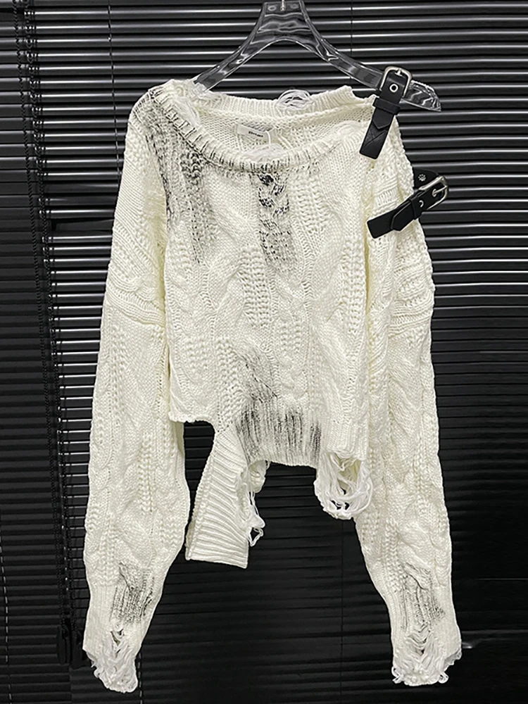 Женский трикотажный пуловер с длинным рукавом и открытыми плечами