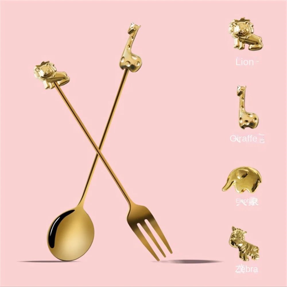 

Stainless Steel Scoop Fruit Fork Spoon Creative Steak Fork Dessert Cake Tea Creative Cartoon Animal Shape Teaspoons Tableware