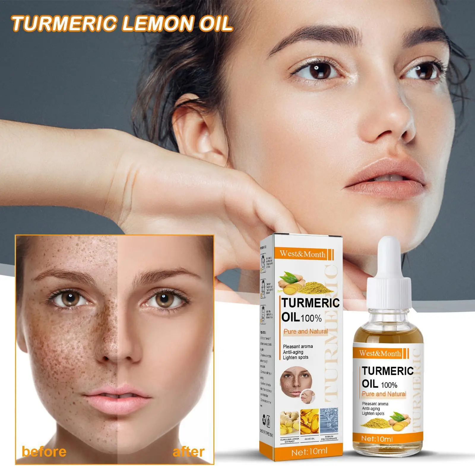 

10 мл куркума лимонное масло осветляющее акне темные пятна против морщин лифтинг укрепляющий Осветляющий Уход за кожей лица отбеливающая сы...