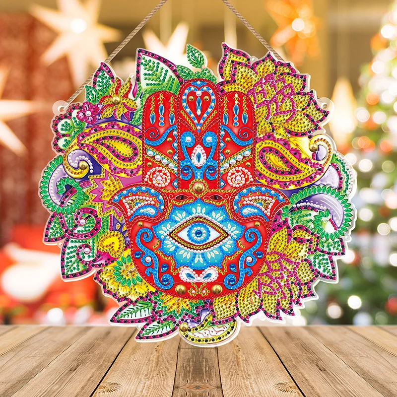 Diy Diamond Painting Wreath Decoration Window with LED Acrylic Door Hanging Christmas Wreat |