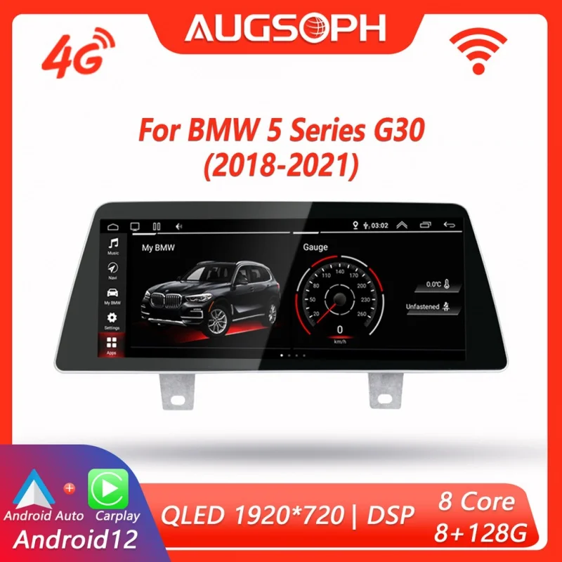 

Android 12 Car Radio for BMW 5 Series G30 G31 G38 2018-2021,10. 25" QLED 8 Core Multimedia Stereo Player with 4G Carplay & GPS