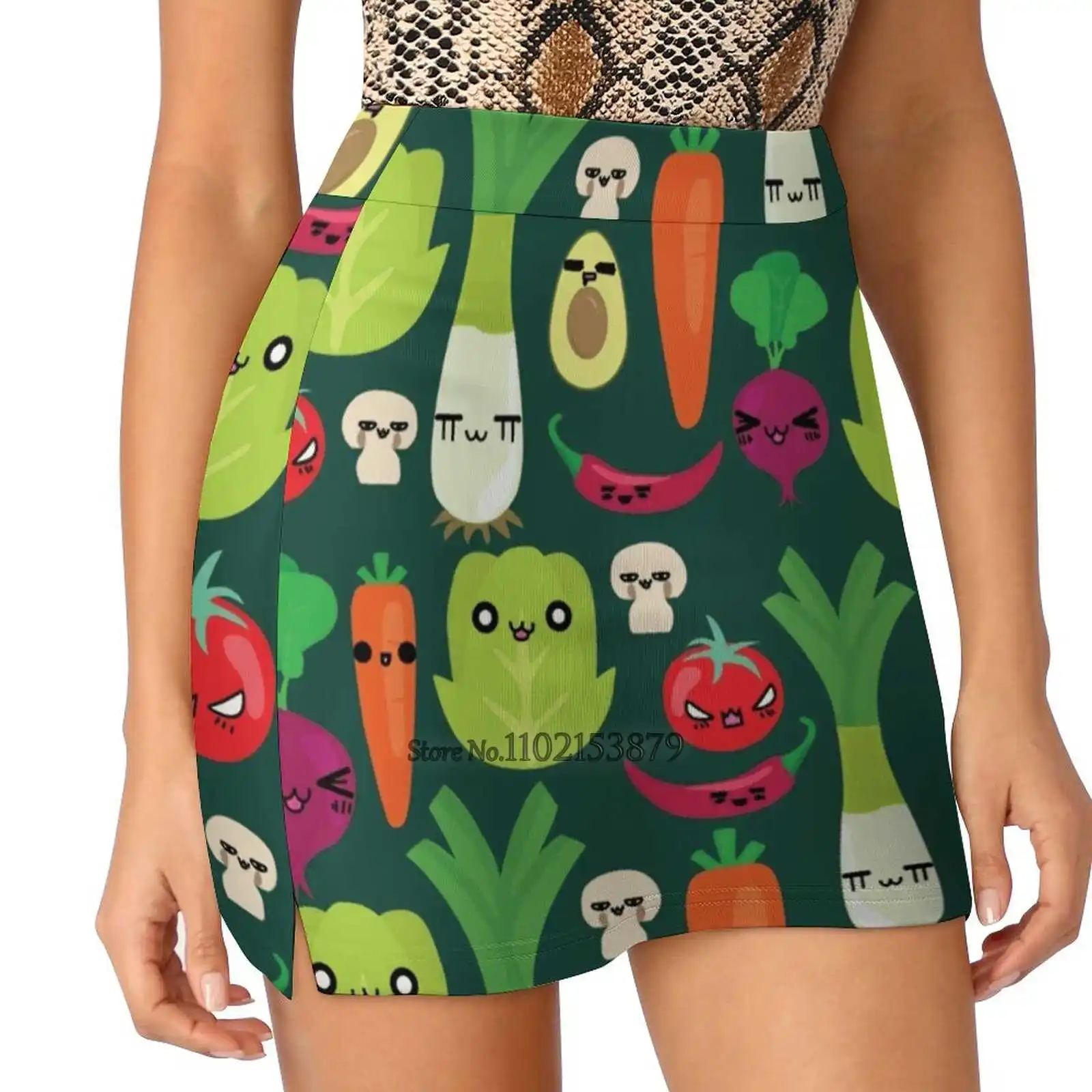 

Эмоциональная Женская модная спортивная юбка с карманами, юбка для тенниса, гольфа, бега, симпатичная японская юбка для овощей