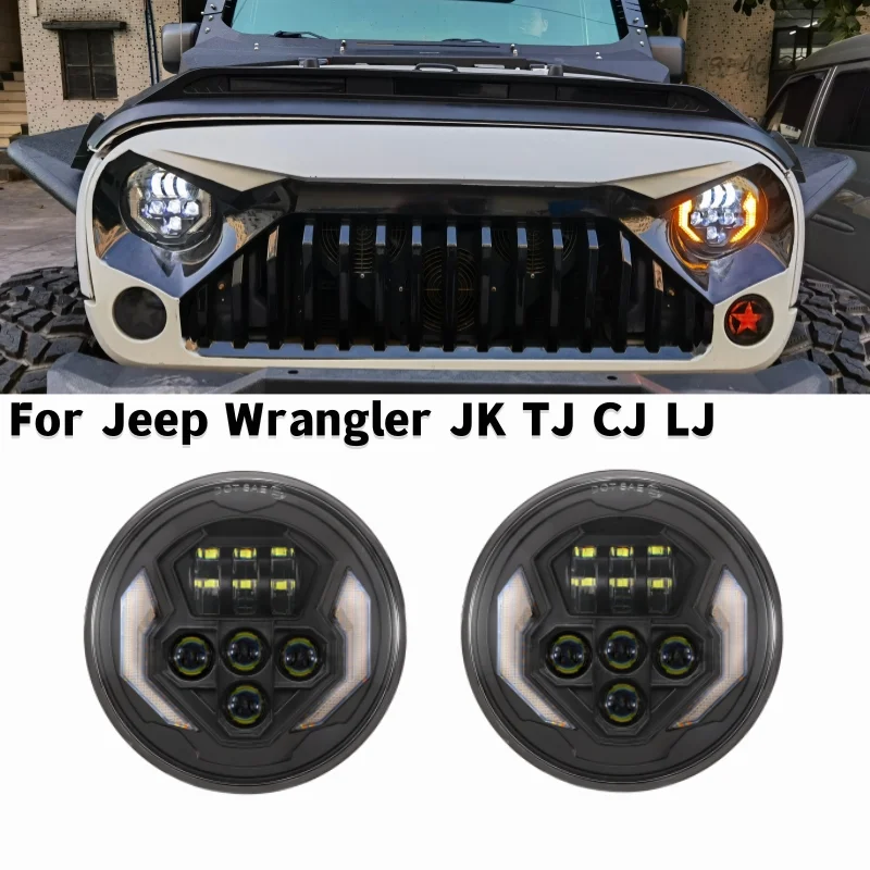 

1/2Pcs 7 Inch Car LED Round Headlight Angle Eyes DRL Turn Signal Light For Jeep Wrangler JK TJ CJ LJ