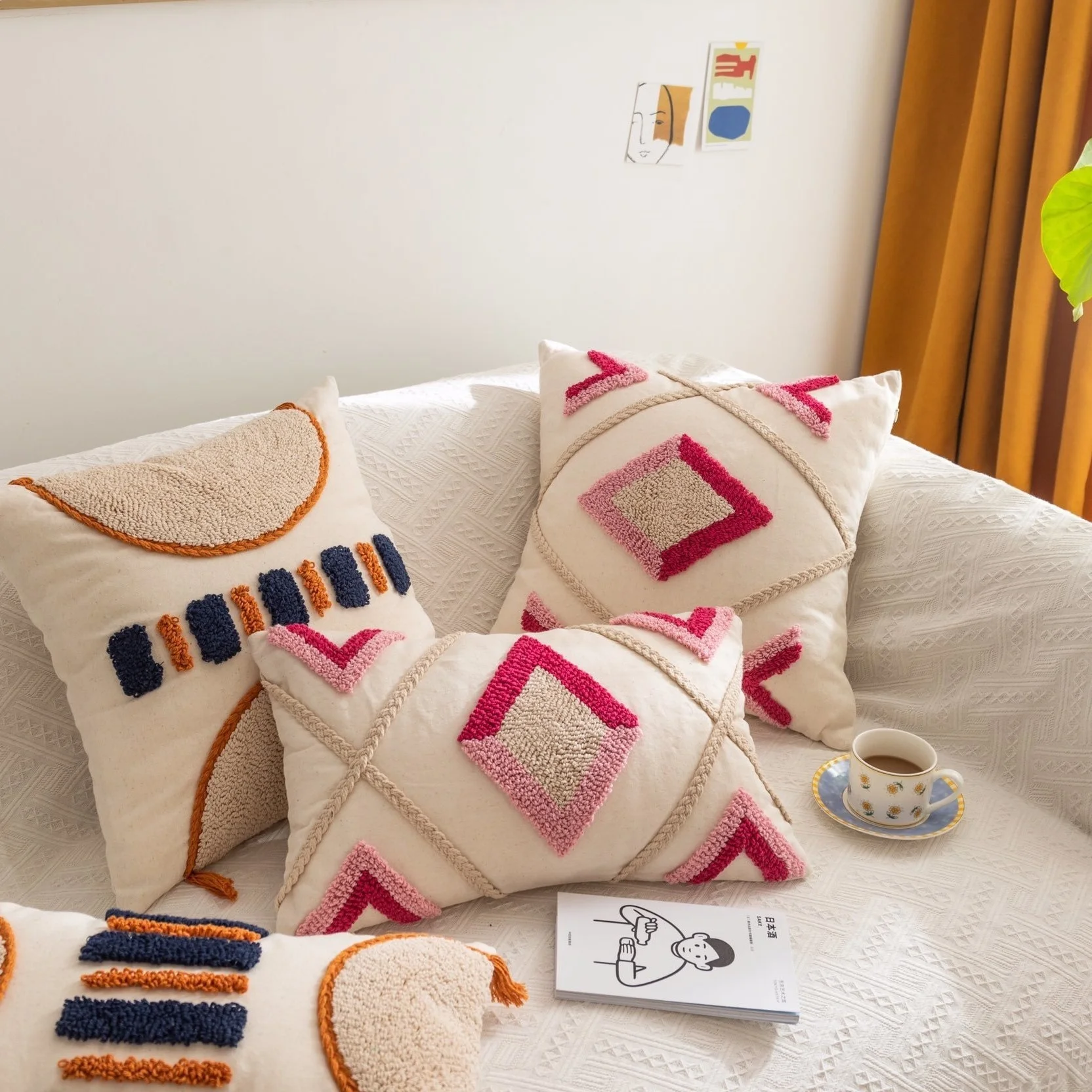 

Pink Decoration Throw Purple Pillow Case 45x45/30x50CM Cotton Loop Pile Cushion Cover For Girl's kid's Bedroom Sofa Chair Decor