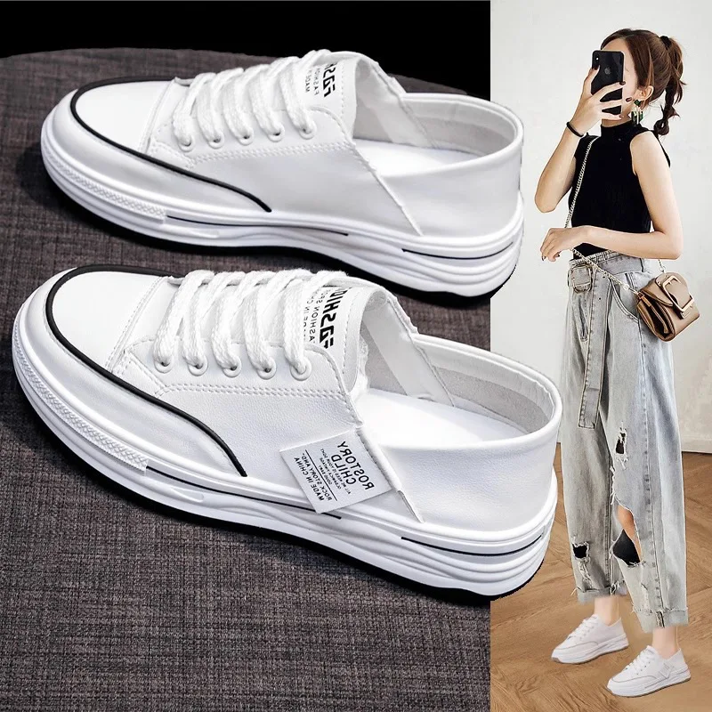 

Lazy one foot stirrups white shoes female two wear 2023 Spring and Autumn Hundreds of casual board shoes sports single shoes