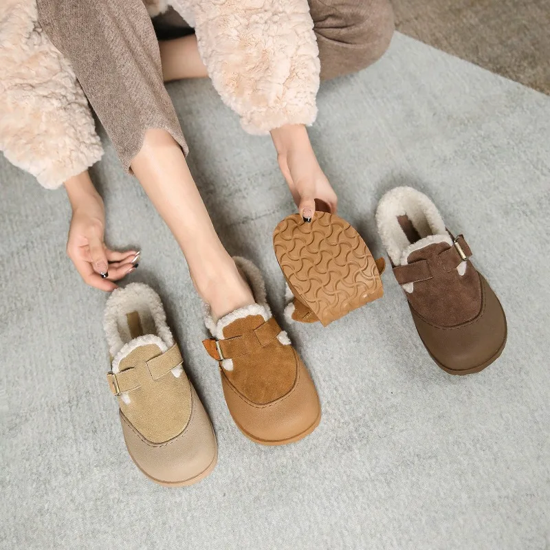 Женские резиновые туфли из воловьей кожи на толстой подошве новинка зимы 2021