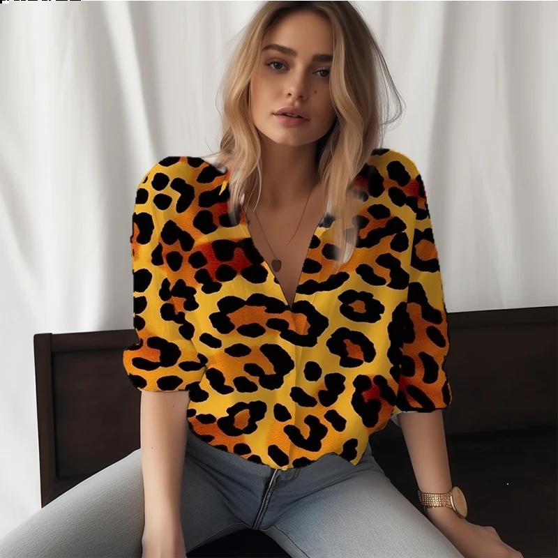 

Летняя новая женская рубашка с леопардовым принтом, женская рубашка с 3D принтом, женская рубашка в диком стиле, модная трендовая женская рубашка
