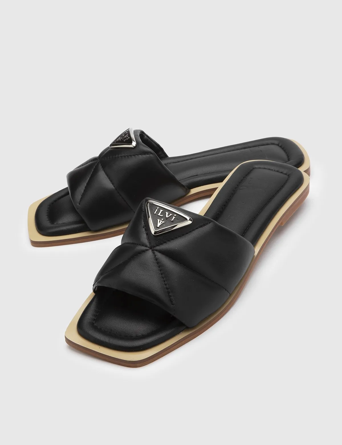 ILVi-Genuine Leather Handmade Male Black Leather Women's Slide2023 Summer/Spring