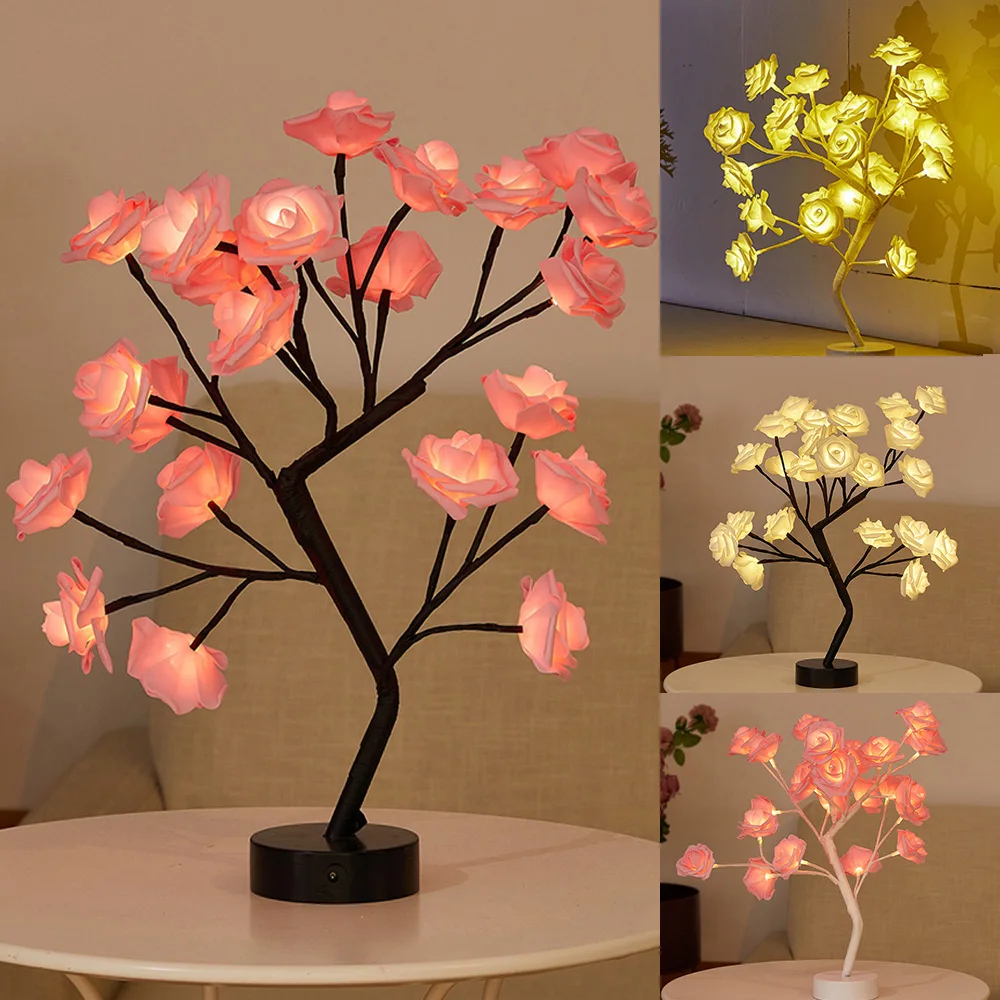 

E2 USB LED Table Dek Lamp Light Rose Flower Bonsai Tree Night Lights Garland Bedroom Decoration Christmas Lights Home Room Decor