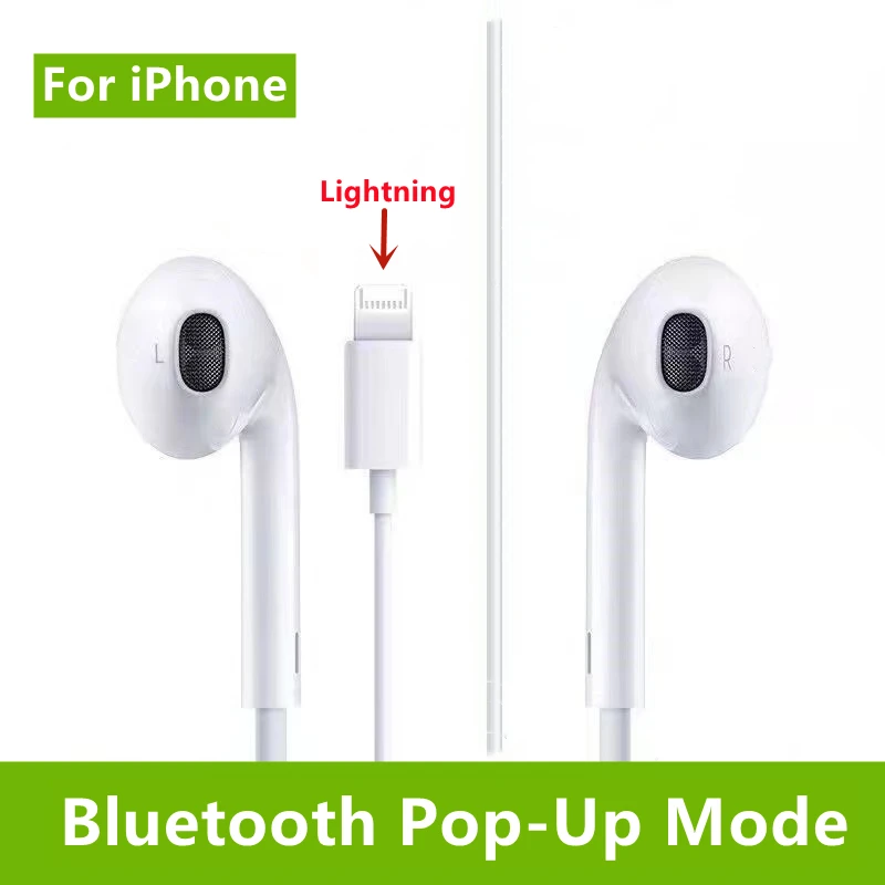 

Lightning Wired Earphones Bluetooth Pop-Up Mode For iPhone HiFi Bass Stereo Earbuds Sports Headphones With Mic Headset Original
