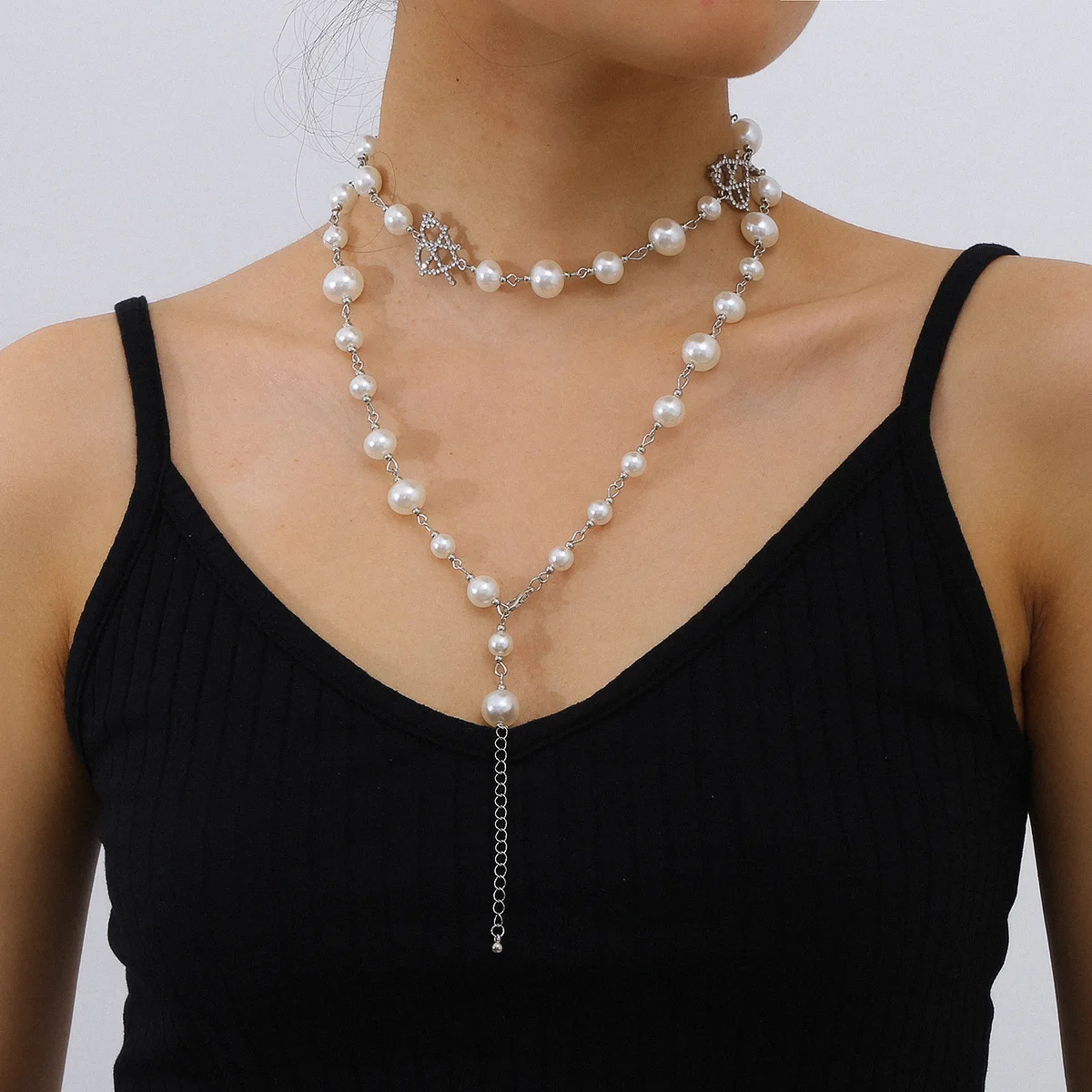 

Multi-layered Pearl Necklace Statement Openwork Micro-set Diamond Heart-shaped Necklace Sleek and Simple pearl necklace boho Zyz