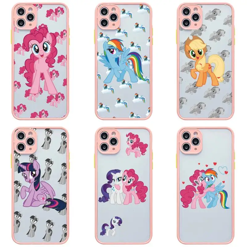

Cute My Little Pony Phone Case For iphone 13 12 11 Pro Max Mini XS 8 7 Plus X SE 2020 XR Light pink Matte Transparent Cover