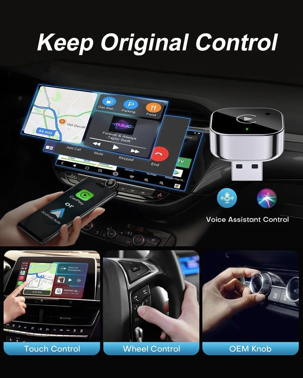 Адаптер 2-в-1 для беспроводного CarPlay и Android Auto, ультракомпактный донгл, преобразующий проводное подключение в беспроводное, с поддержкой WiFi 6 и Bluetooth 5.4 (art.: 3920da5ccf226) - 3920da5ccf226