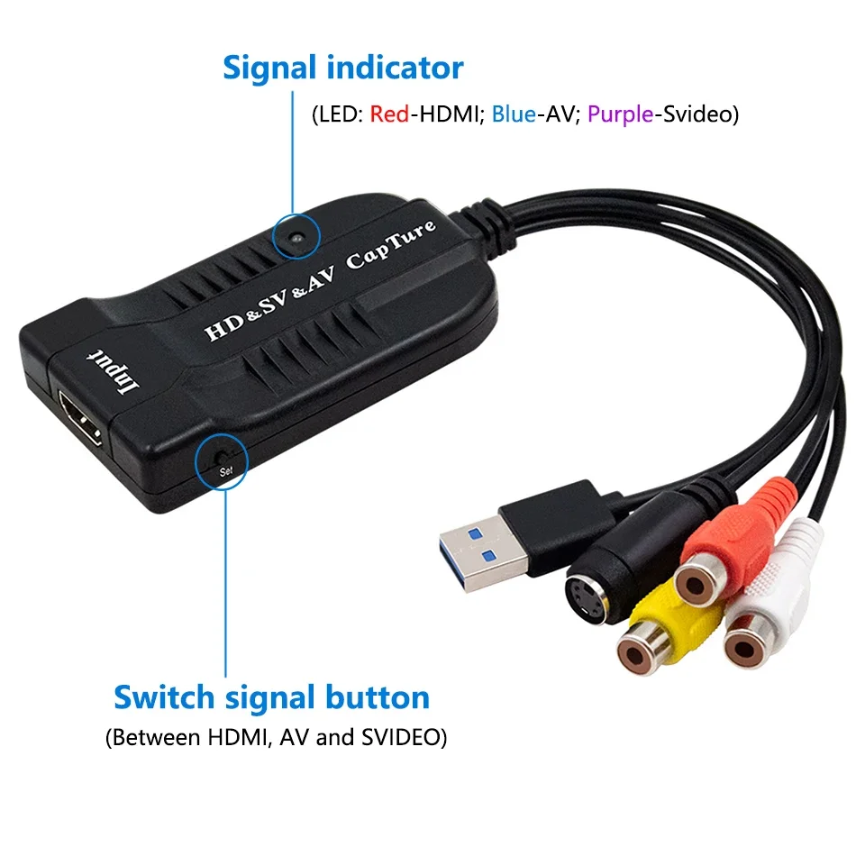 Карта видеозахвата USB2.0 HD/RCA/S-видео в USB-устройство захвата аудио-видео VHS цифровой