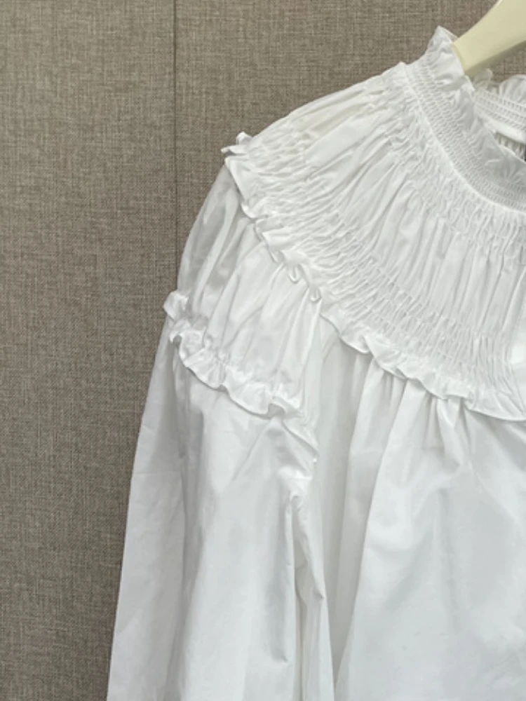 

2023 Early Autumn New Pleated White Women Shirt