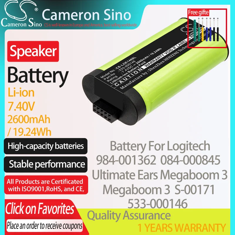 

CameronSino Battery for Logitech 984-001362 084-000845 Ultimate Ears Megaboom 3 S-00171 fits Logitech 533-000146 Speaker Battery