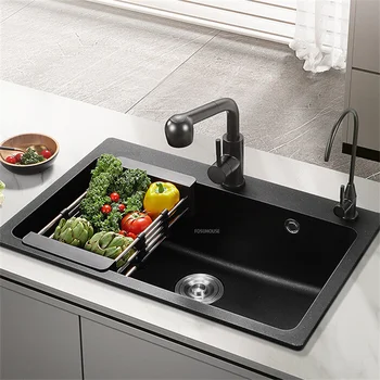 Modern Black Granite Stone Kitchen Sink Bowl Home Improvement Kitchen Items Householgd Kitchen Bar Sink with Drain Accessories 1