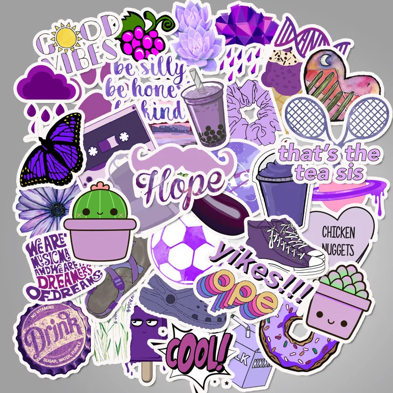 

10/50PCS Cartoon Small Fresh Purple Computer Water Cup Suitcase Sticker Waterproof Graffiti Helmet Sticker Wholesale