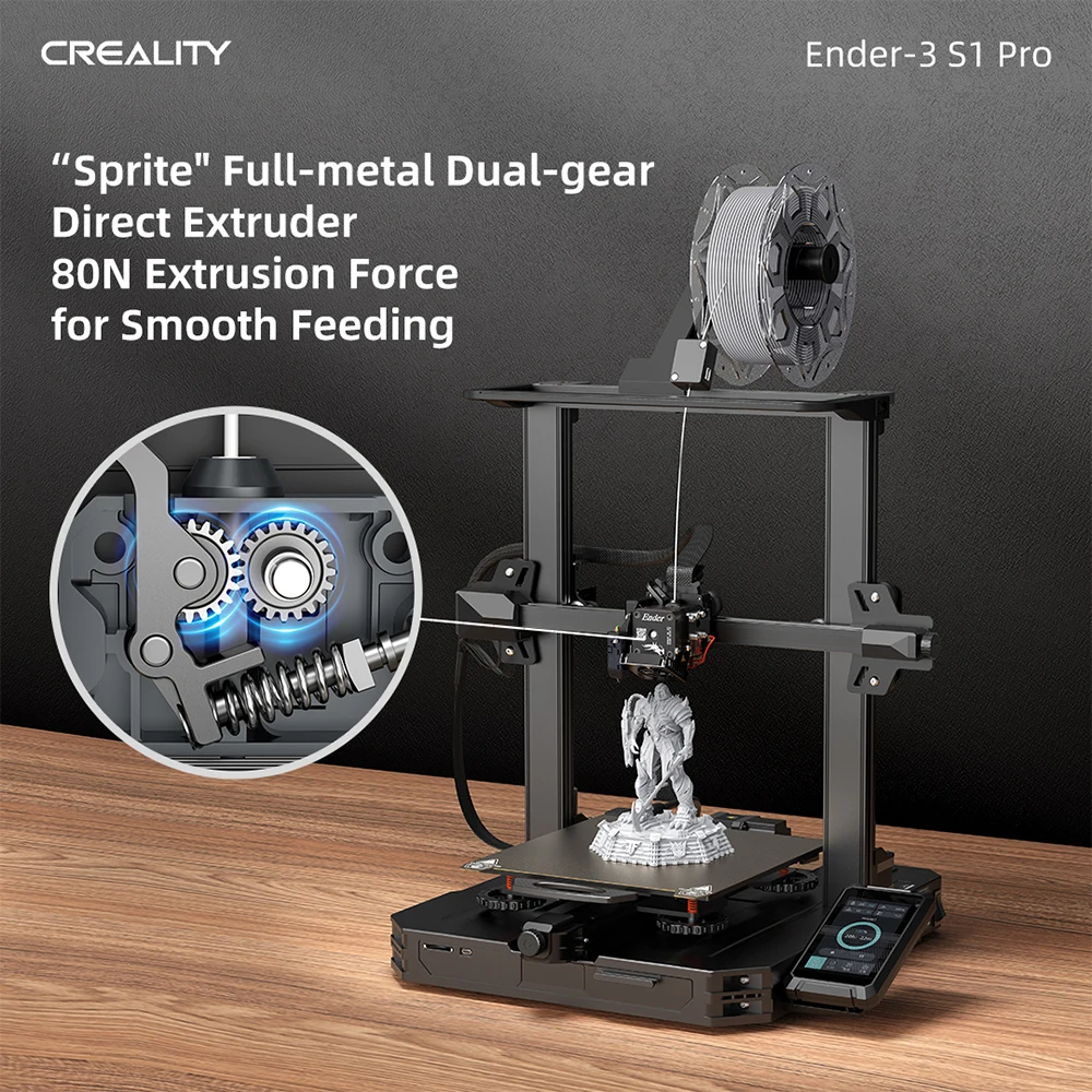 

3D принтер Creality 2023 Ender-3 S1 PRO до 300, высокотемпературный двухступенчатый прямой экструдер Sprite, 4,3 дюйма, 32 бит, бесшумный CR Touch PEI