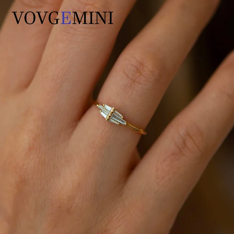 

VOVGEMINI Baguette Moissanite Drawing Ring 14k Yellow Gold Au750 Accessories For Women Luxury Anillos Bague Femme Jewelry Gift