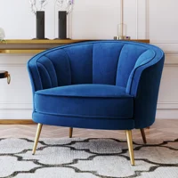 Modern Velvet Accent Barrel Chair Leisure Accent Chair Living Room Upholstered Armchair Vanity Chair Blue