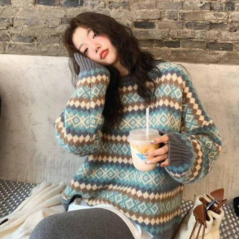 Новинка пуловеры с круглым вырезом женский теплый осенний простой свитер узором