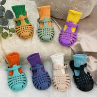 Kids Jelly Shoes Summer Children Sandals Girls Soft Sole Non-Slip Gladiator Sandals Candy Color Hollow Out Closed Toe Beach Shoe