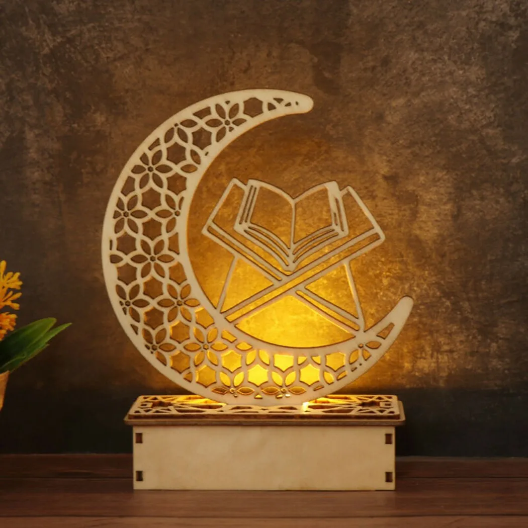 

LED Eid Mubarak Wooden DIY Craft Ornament Pendant Islam Muslim Party Home Decoration Al Adha Ramadan Kareem Event Party Supplies