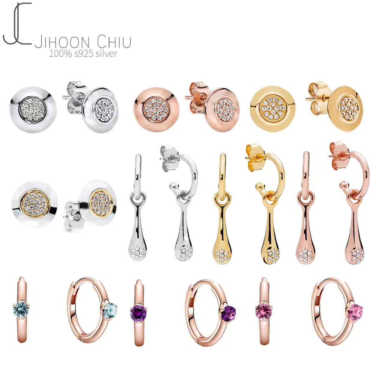 

Hot Sale high quality 100% 925 Sterling Silver Fit Original pan earrings For Women temperament luxury DIY Jewelry wedding gift