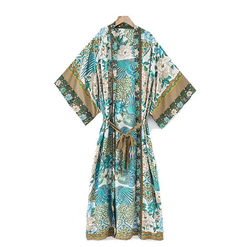 

Женское богемное кимоно с V-образным вырезом и цветочным принтом
