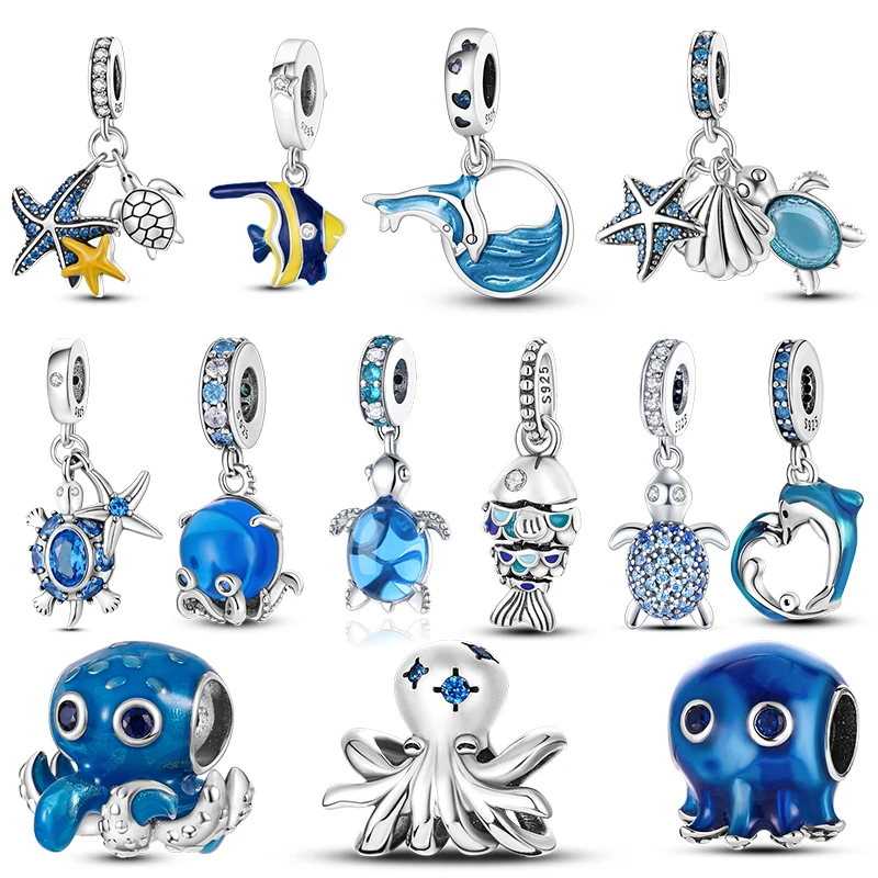 Summer Blue Octopus Turtle Fish Pendant Charms Beads Fit Original Pandora Bracelet Plata Of Ley 925 Silver Women Jewelry |