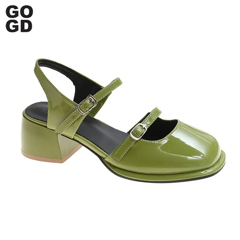 GOGD Brand New 2023 Mary Jane Women's Shoes Platform High Heels Buckle Strap Shallow Pumps Square Toe Girls Jk College Students