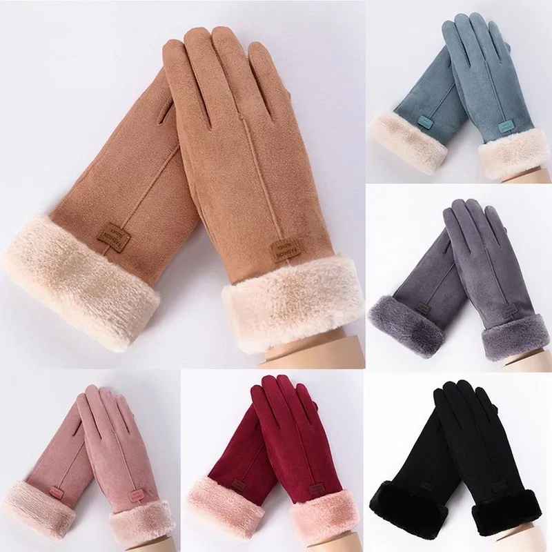 

Women Winter Gloves Warm Touch Screen Black Fur Gloves Full Finger Mittens Driving Windproof Gloves Gants Hivers Femmale Guantes