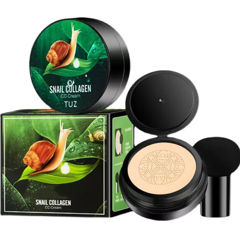 

Snail Collagen Air Cushion CC Cream Mushroom Head BB Concealer Oil Control Brightening Moisturizing Liquid Foundation Makeup