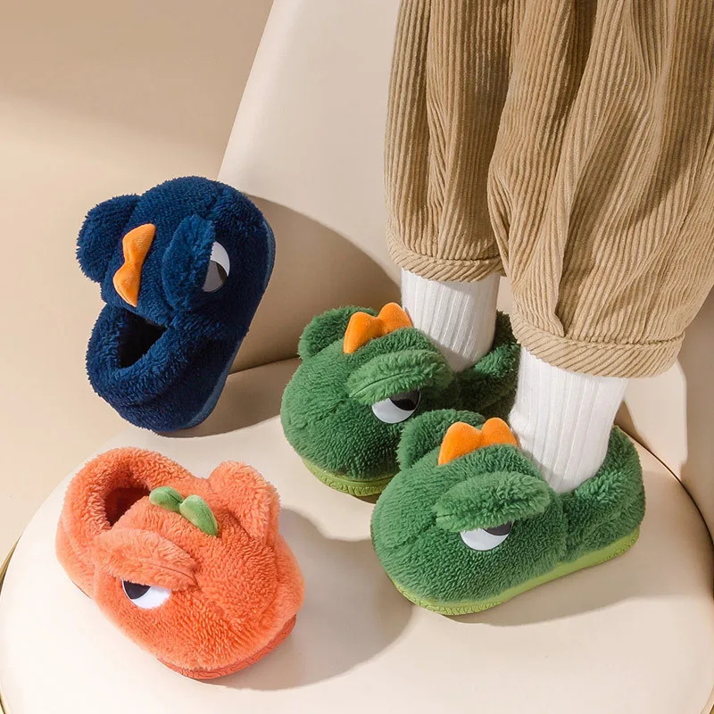 Autumn Winter New Warm Slippers Children's Cotton Slippers Boys Dinosaur Cotton Shoes Baby Home Indoor Shoes