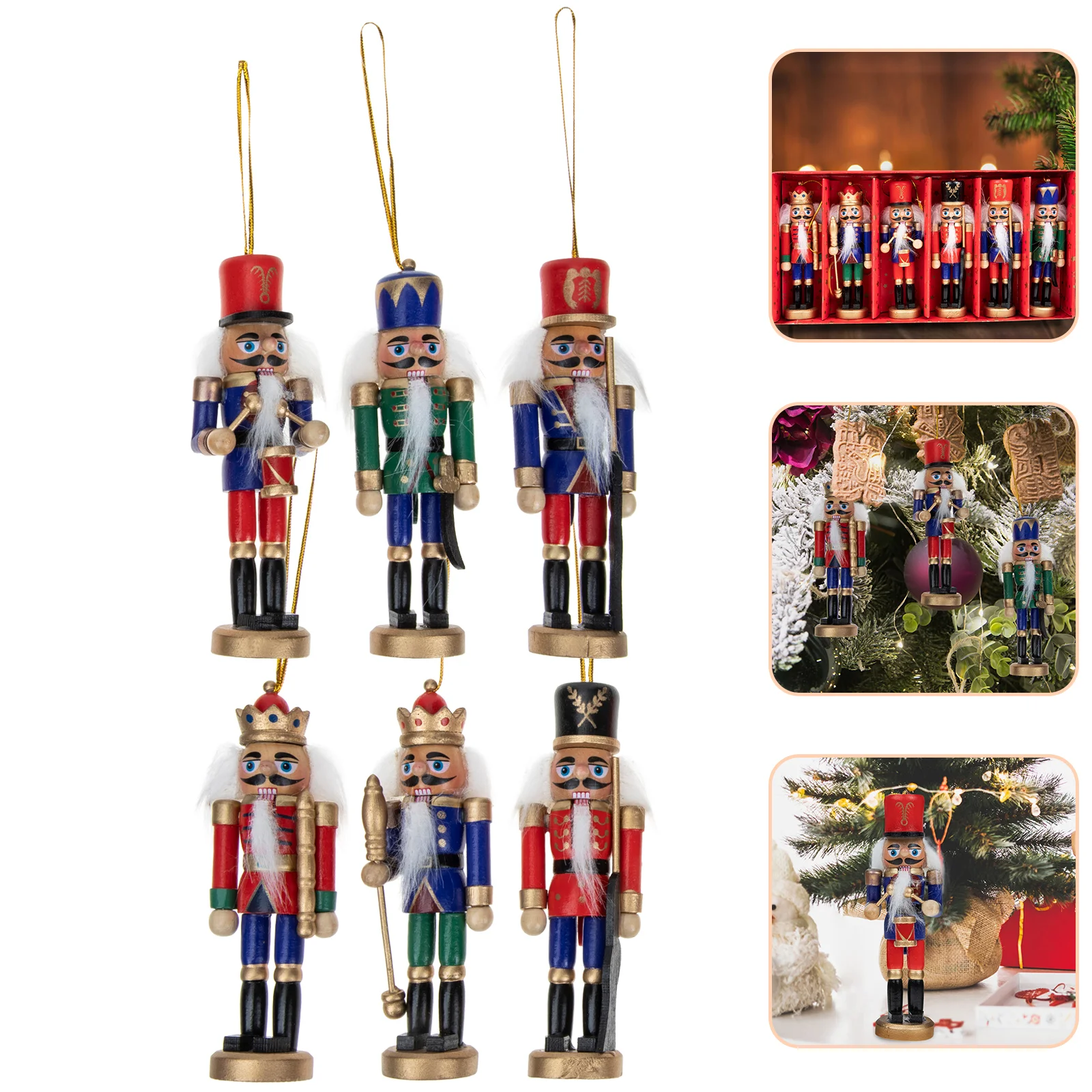 

6Pcs Christmas Hanging Nutcracker Wooden Nutcracker Ornament Xmas Tabletop Nutcracker