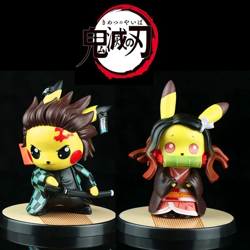 

Pokemon Pikachu Cosplay Demon Slayer Anime Action Figure Kamado Tanjirou Nezuko Kimetsu No Yaiba Model Doll Toys For Kid Gifts
